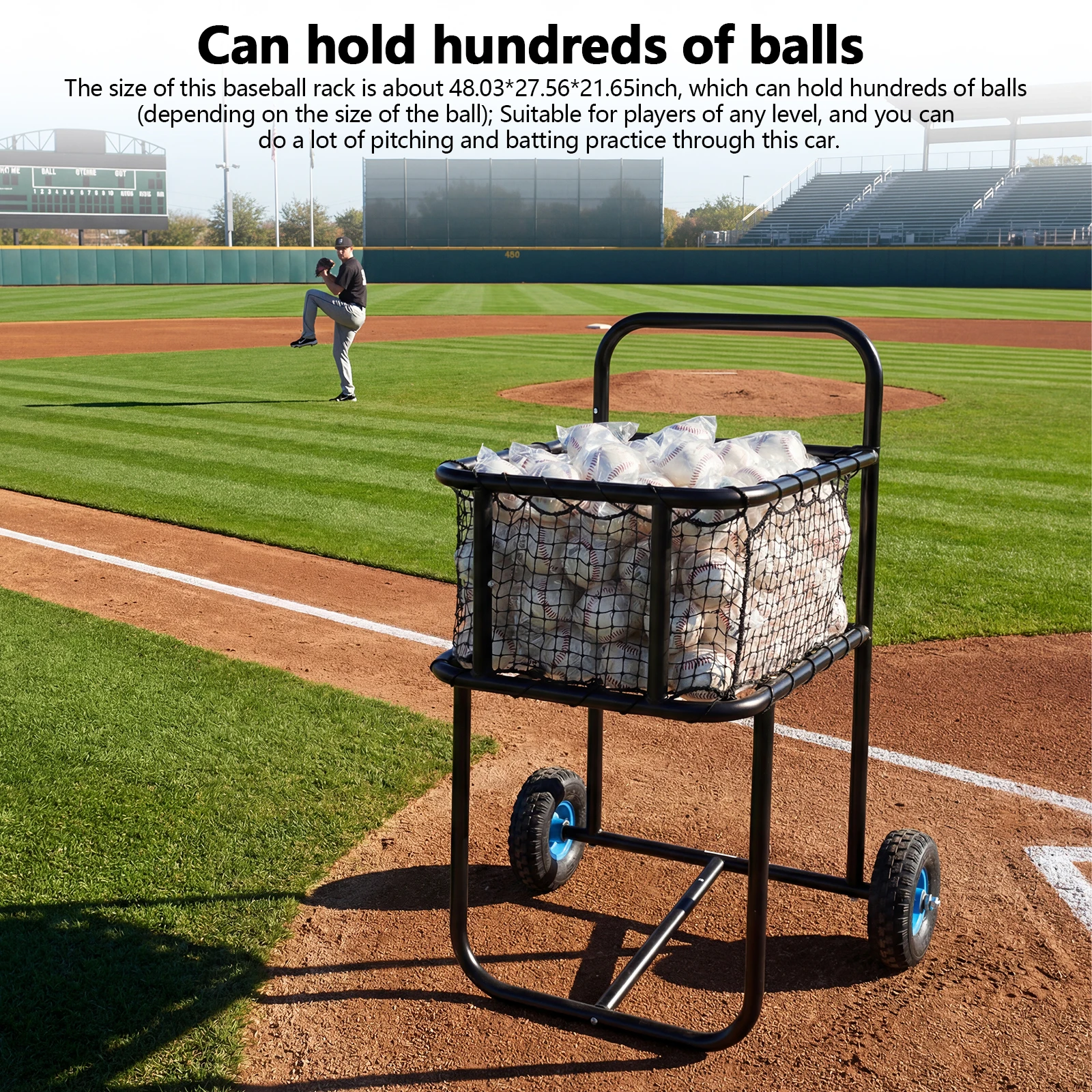 

Rolling Ball Storage Bin with Wheels Tennis Ball Carry Cart Holds Hundreds of Balls for Basketball Football Volleyball Rugby