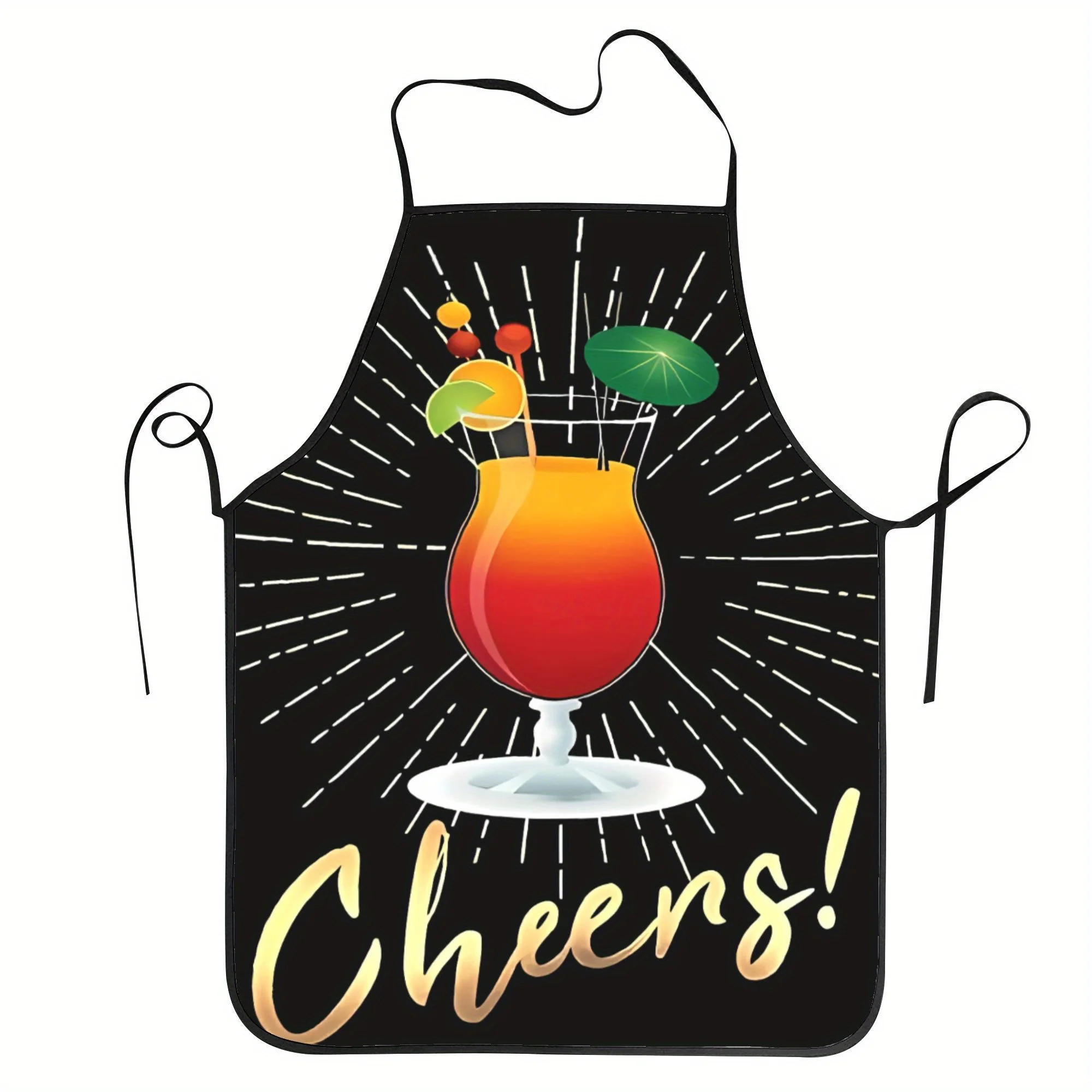 Cheers Cocktail Print Kitchen Apron - Funny Bartender BBQ Apron for Men Women, Cooking Baking