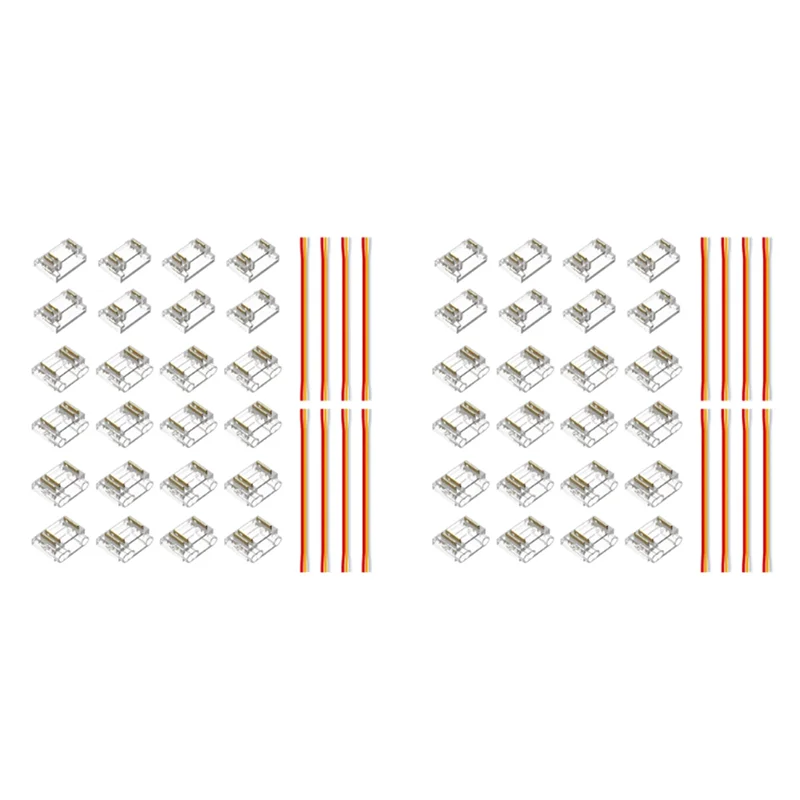 CJSD-48PCS 3Pins 12Mm Transparent Cover Connector Kits For COB RGBIC LED Strip Transparent Gapless Connectors With Wire