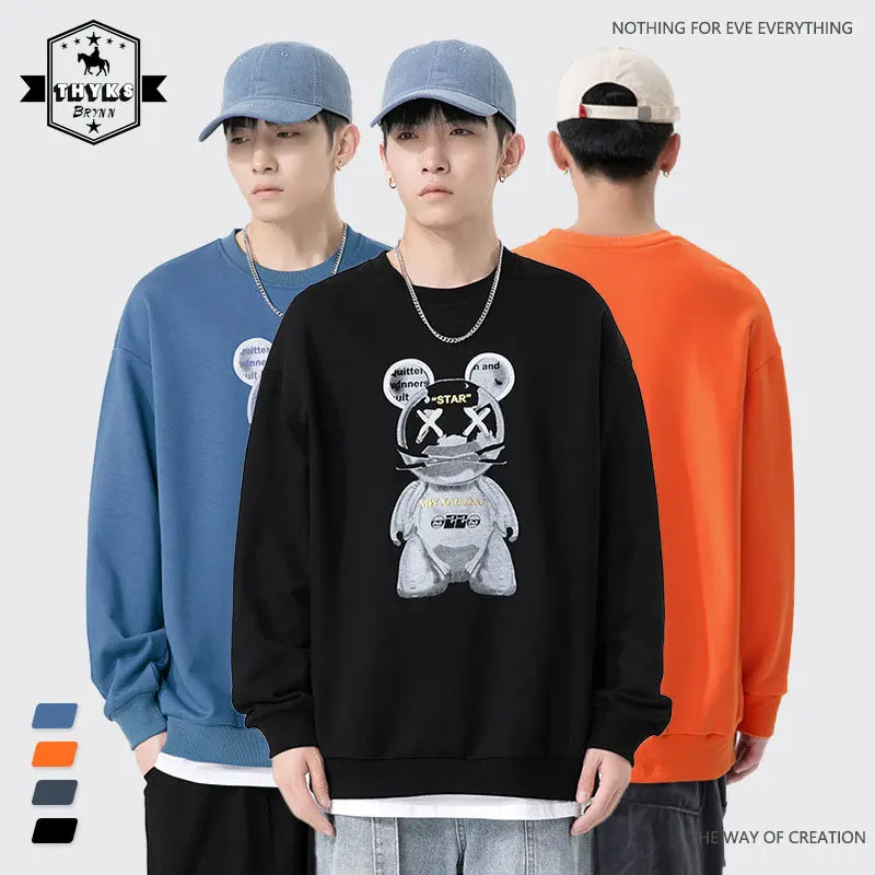 

Autumn Winter Cartoon Loose Hoodies Sweater Men Women Letter Print O-neck Pullovers Causal Unisex Couple Sweatshirt Men Clothing