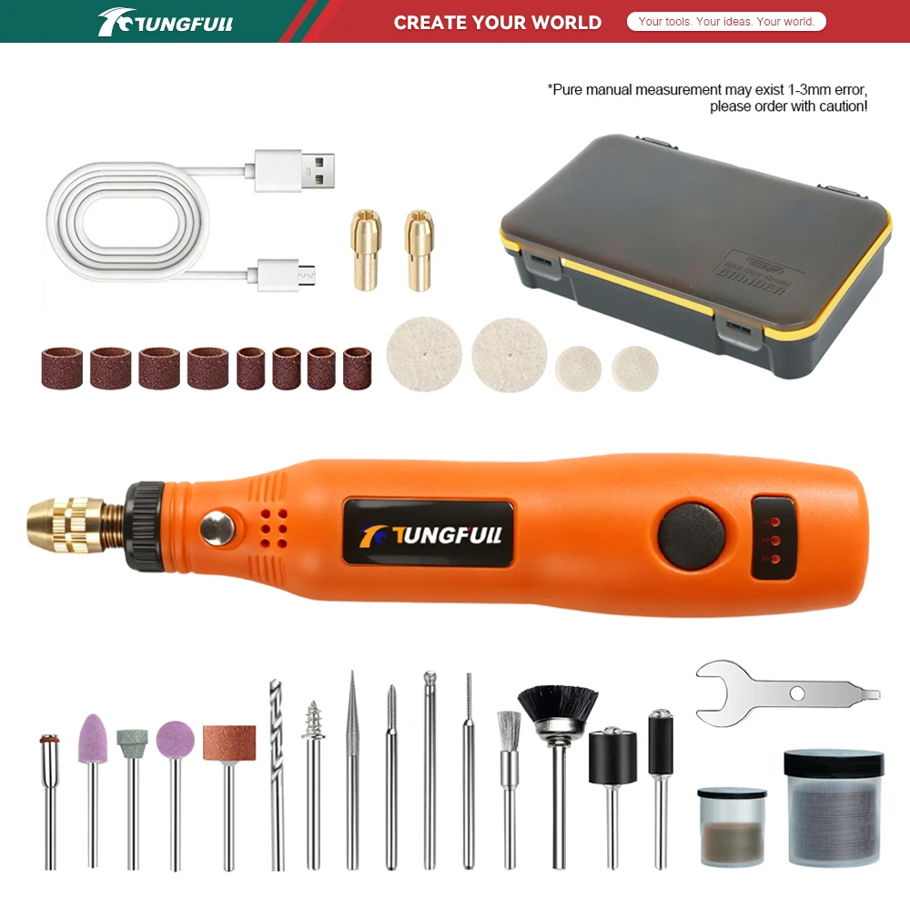 TUNGFULL 3 Speed Mini USB Cordless Electric Rotary Tool Handheld Engraving Drill DIY Polishing Carving Tool for Wood Jewel