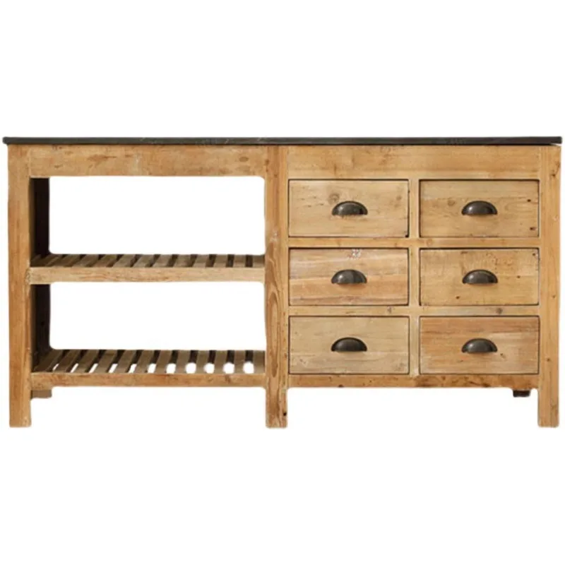 

North American multifunctional retro solid wood dining side cabinet cupboard creative kitchen island table operation table