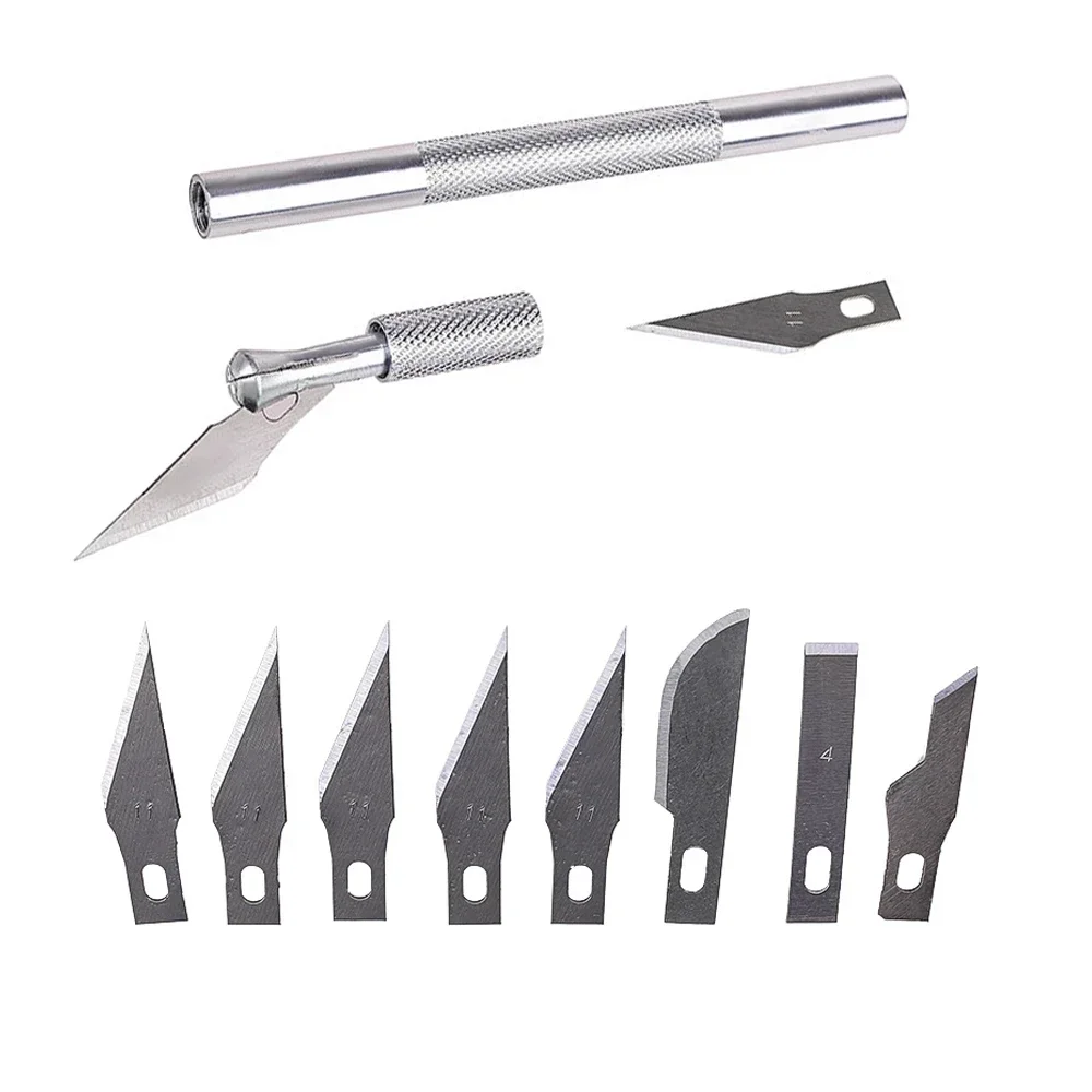 Non-Slip Metal Scalpel Knife Tools Kit Cutter Engraving Craft Knives + 5pcs Blades Mobile Phone PCB DIY Repair Hand Tools