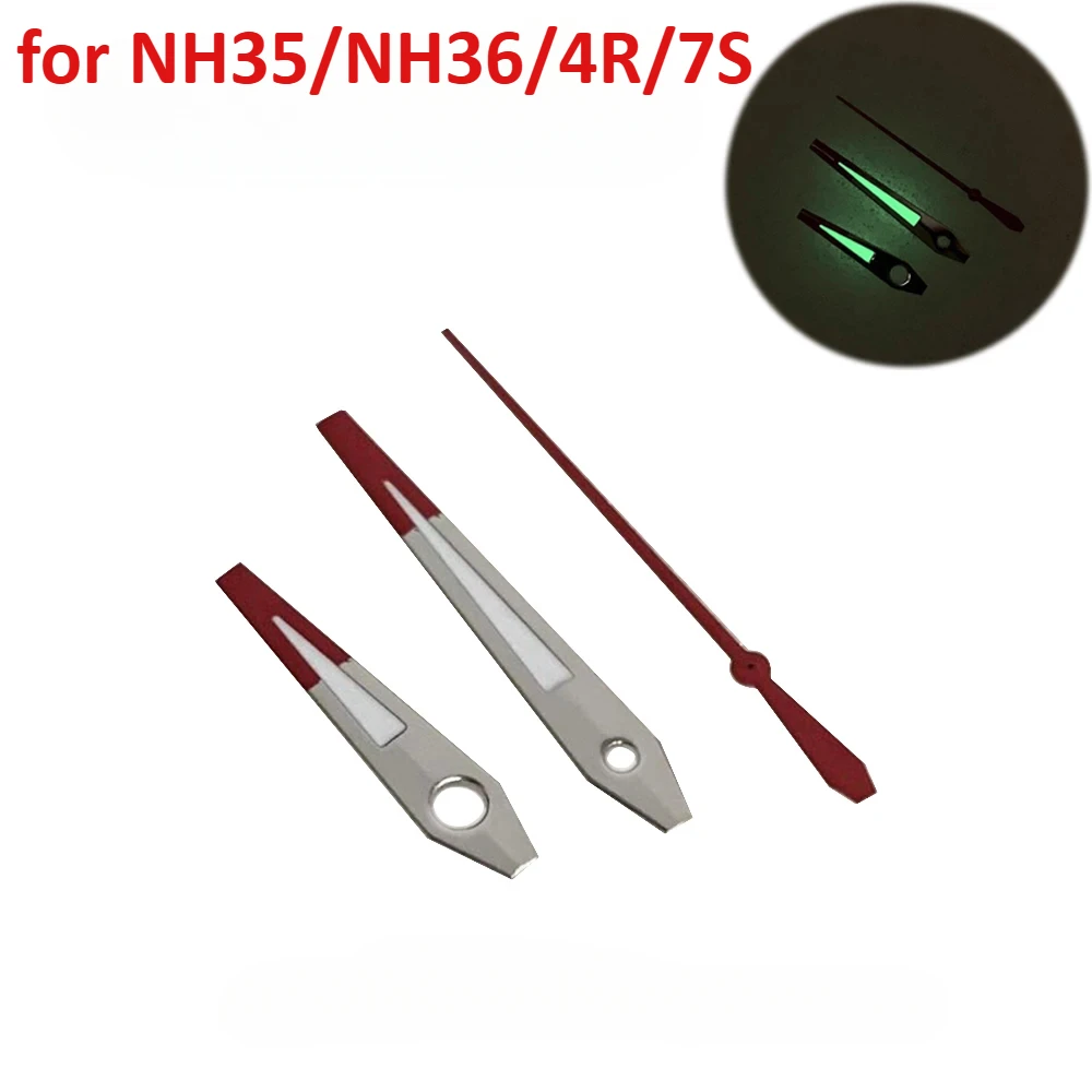 

NH35 NH36 Watch Hands 3Pins Needles Watches Pointers Red Silver for NH35/NH36/4R/7S Movement Green Luminous