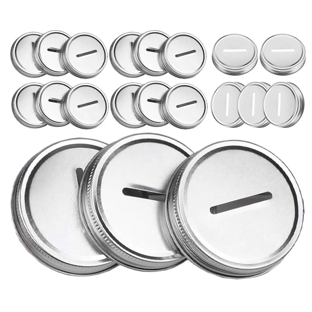 

24Pcs Coin Bank Lids Slot Cover for Regular Mouth 70Mm Mason Jars Piggy Bank Jar Covers Savings Jar Metal Caps