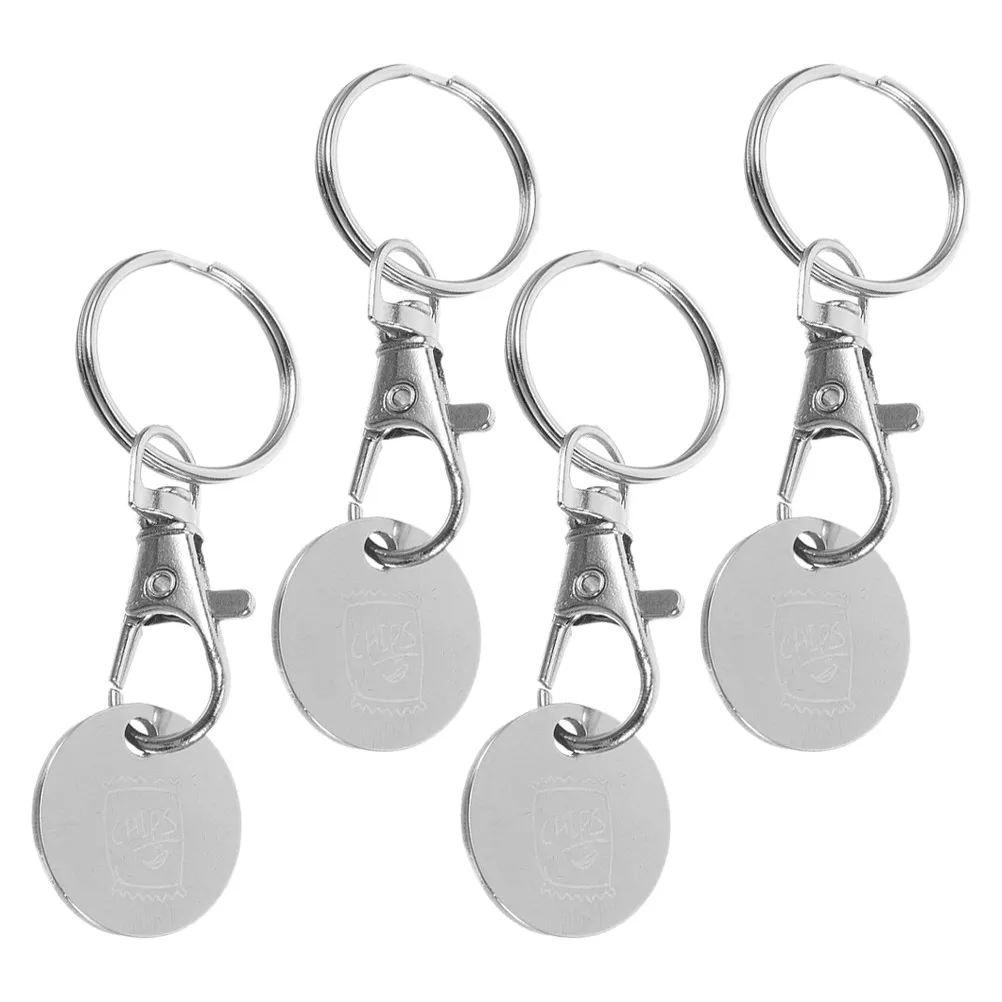 4pcs Portable Grocery Cart Keychain – Metal Shopping Trolley Coin Keyring for Women