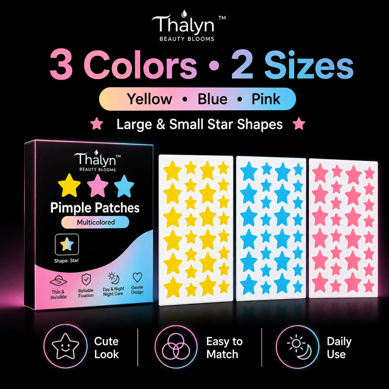 240PCS Colorful Star Pimple Patches Yellow Blue Pink Acne Patch Invisible Makeup Skin Cover Sticker Cute Beauty Patch - view 2