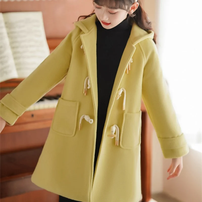 

Girls Woolen Coat Overcoat Jacket Windbreak Outerwear 2024 Vintage Warm Thicken Winter Warm Snowsuits Christmas Gift Children's