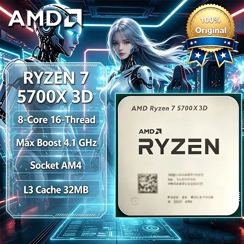

AMD Ryzen 7 R7 5700X3D Bulk CPU for X570 B550 8-Cores 16-Threads 3GHz Up to 4.1GHz 105W AM4 CPU DDR4 Ryzen 5000 Series Processor