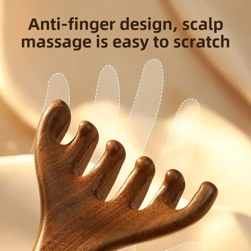 Body Meridian Massage Comb Sandalwood Deer Antlers Wide Tooth Acupuncture Help Blood Circulation Anti-static Smooth Hair