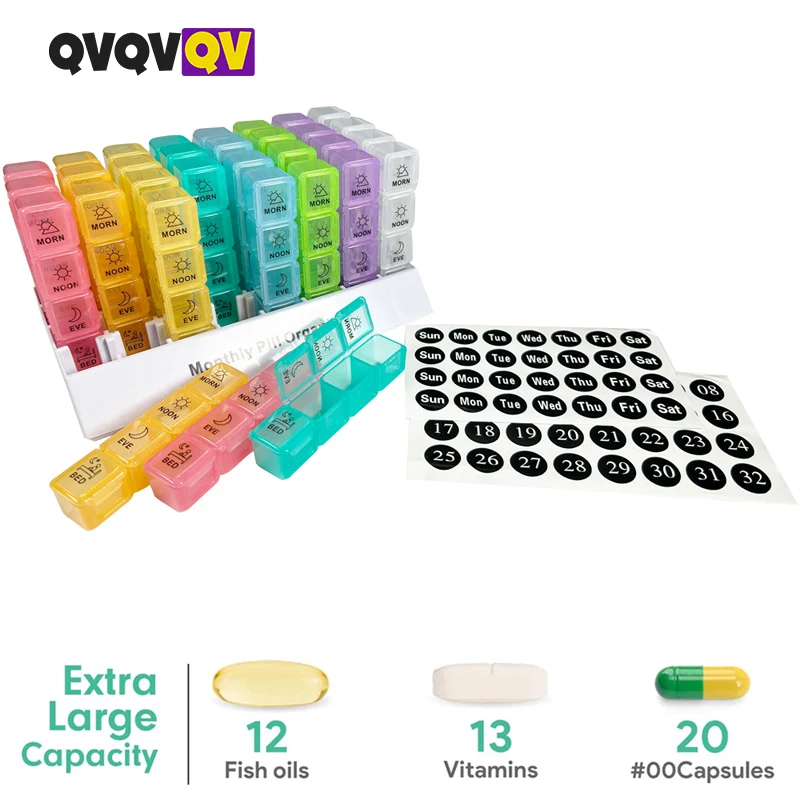 

1PCS Monthly Pill Organizer 4 Times A Day, One Month Pill Organizer, Monthly Pill Box Organizer with 32 Daily Compartments