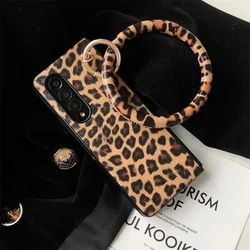 For Samsung Galaxy Z Fold 7 6 5 4 3 2 5G Fold5 Portable Bangle Big Hand Ring Cover Leopard PU Leather Hard Case Cover