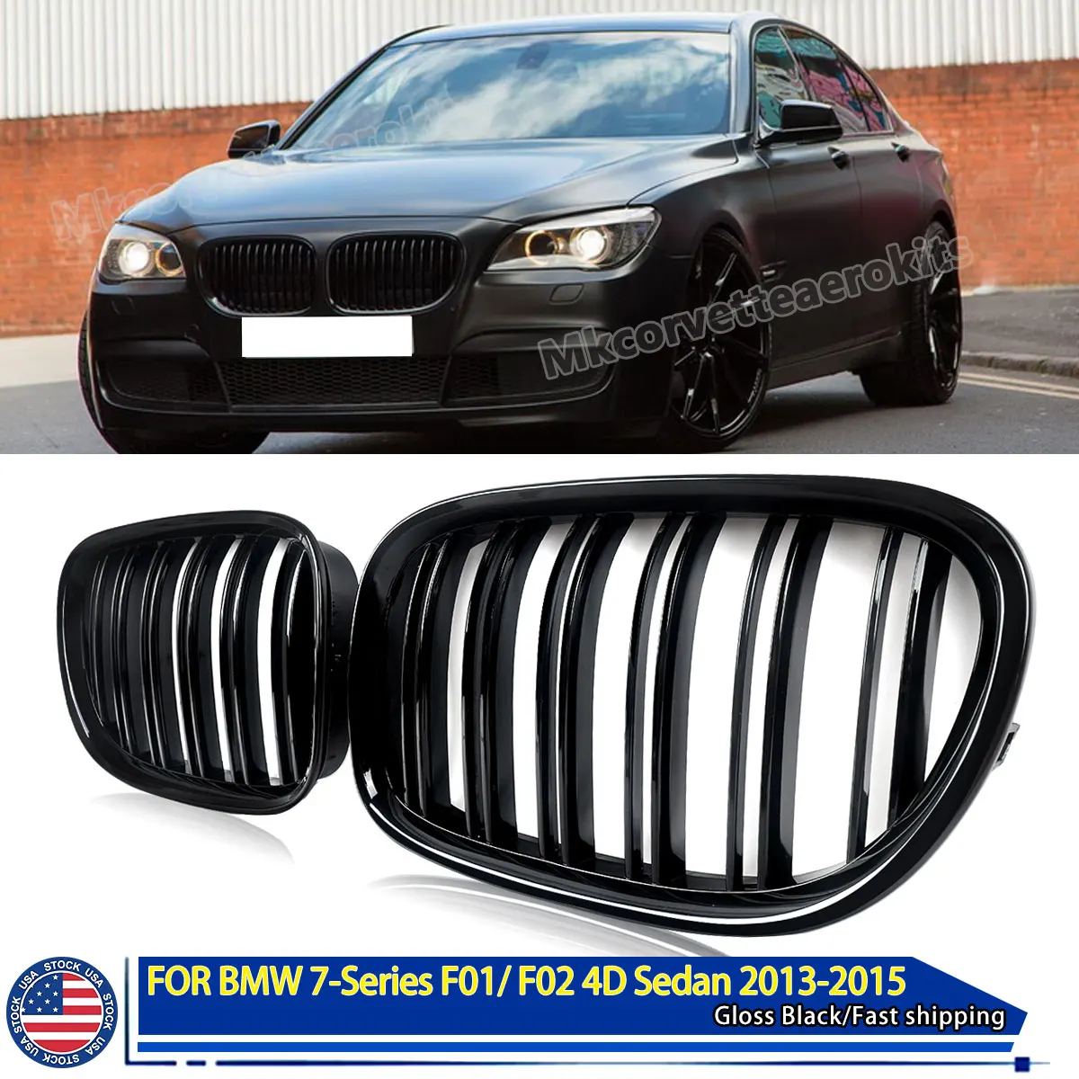 

MAGICKIT одна пара передних решёток для BMW 7 серии F02 F01 F03 F04 730LI 740LI 750LI 760LI 745LI 2009-2015 глянцевая черная двойная линия