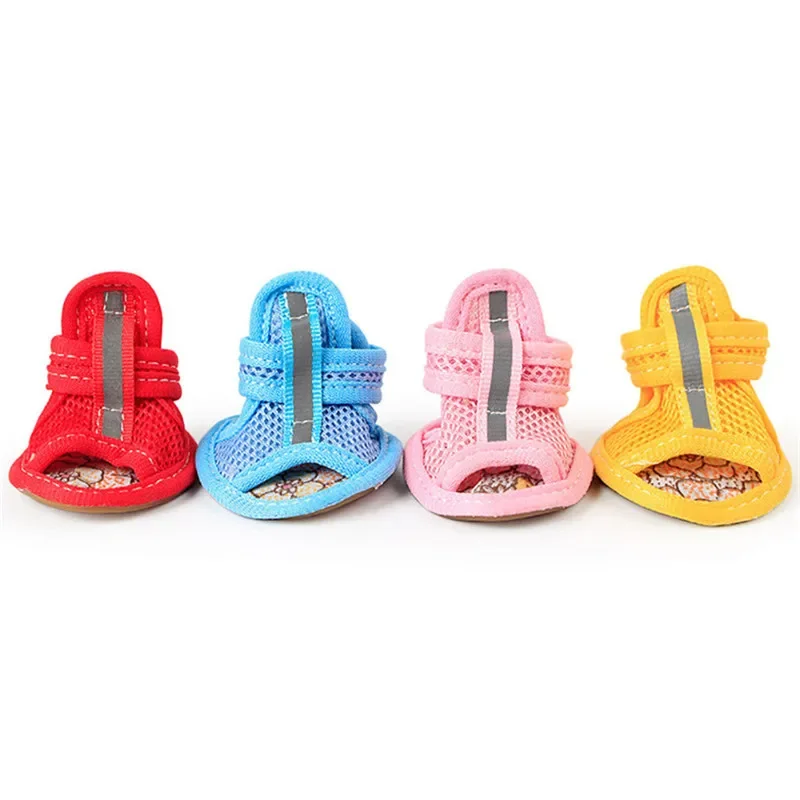 4pc/set Summer Non-slip Breathable Dog Shoes Sandals for Small Dogs Pet Dog Socks Sneakers for Dogs Puppy Blue Cat Shoes Boots