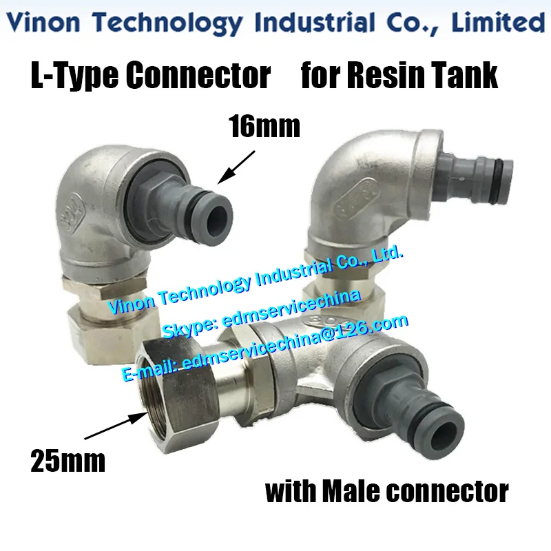 L type quick connector with Male connector for Resin barrel Sod ick Charmilles, edm Resin tank quick connector