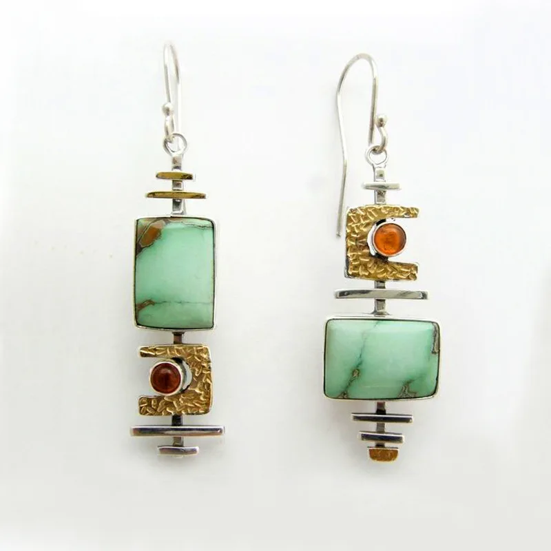 Trendy Novelty Geometric Green Stone Funny Two Tone Musical Symbol Instrument Hanging Dangle Earrings For Women