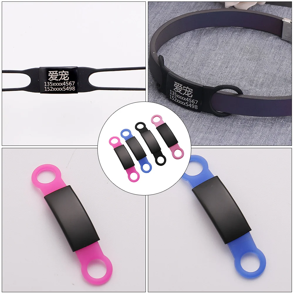 

4pcs Pet Identity Stainless Steel Silicone Dog Tag Simple Design For Collar Decor Anti-Lost Id Tag Pet Supplies