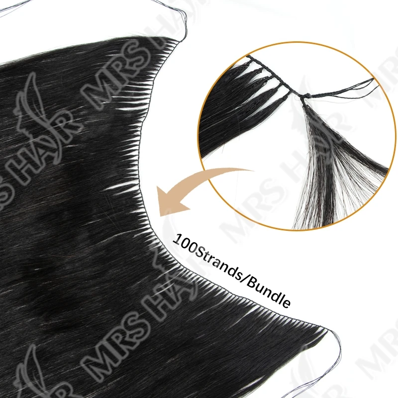 MRSHAIR Invisible Feather Hair Extensions Human Hair Feather Tip Hair Bundles Natural Sew In Microring Hair Weft 40cm 100strands