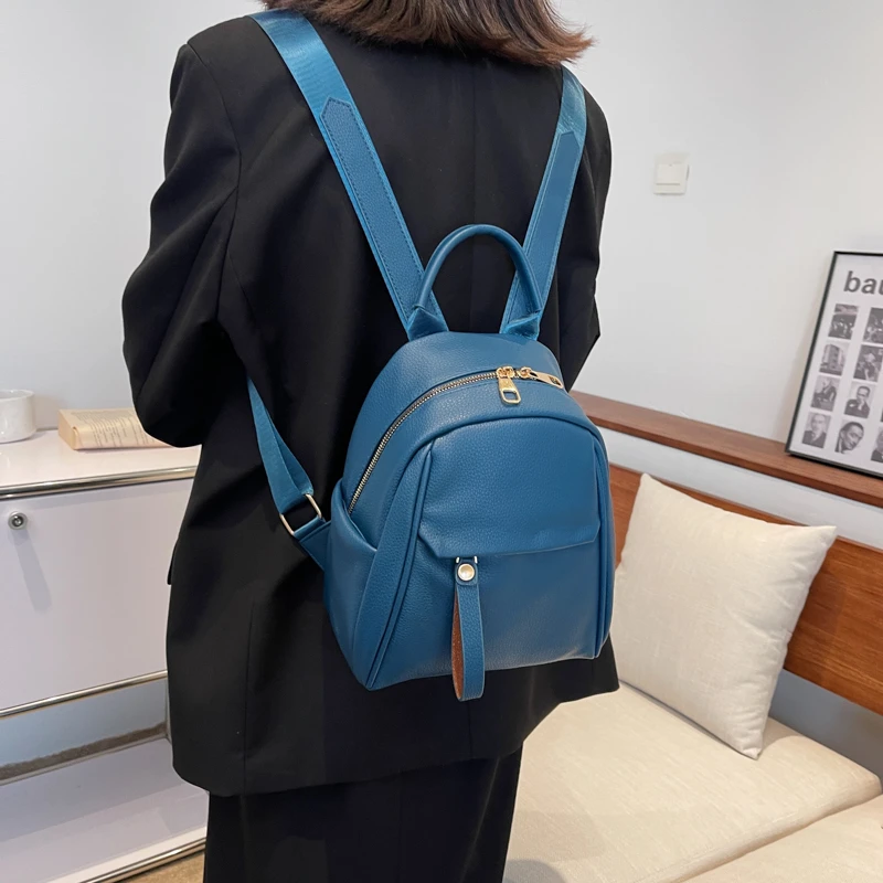 High Quality Waterproof Solid Color Leather Women Backpack College Style Travel Rucksack School Bags for Teenage Girl Boys New