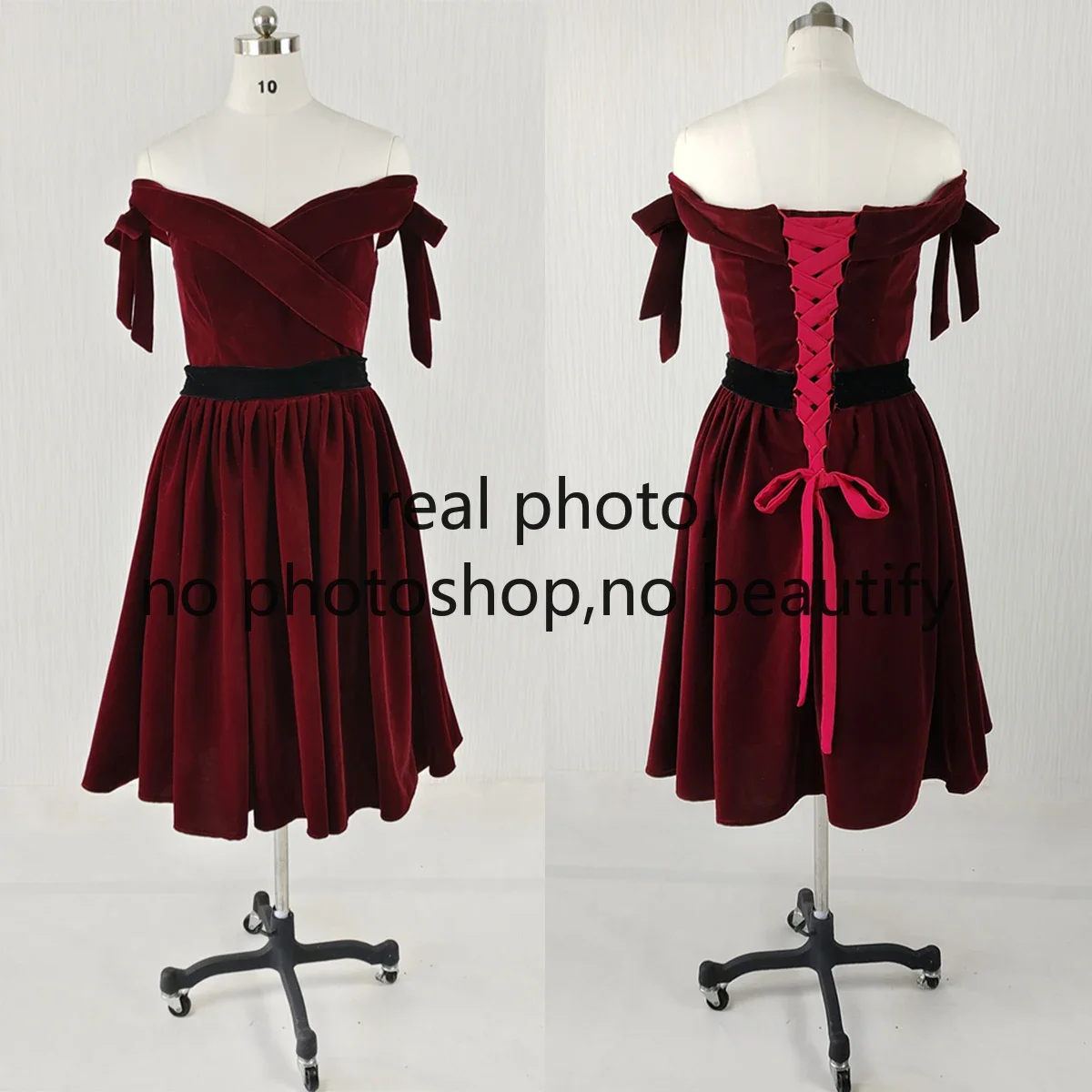 It's YiiYa Cocktail Dresses Boat Neck Bow Strapless Party Formal Dress Wine Red Velvet Lace up A-line Plus size Prom Gowns E363