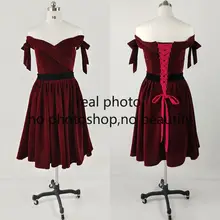 Wine Red Velvet Off Shoulder Prom Dress #5