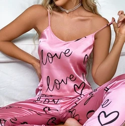 Women Sexy Satin Pijamas Set Lingerie Sleepwear Silk Saitn Nightwear Sleeveless Pajamas Set Home Wear Pyjama Femme Pyjamas