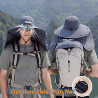 Outdoor Wide Brim Sun Hat with Solar Fan Shawl Neck Protection Sun Protection Fisherman Hat for Fishing Hiking Gardening