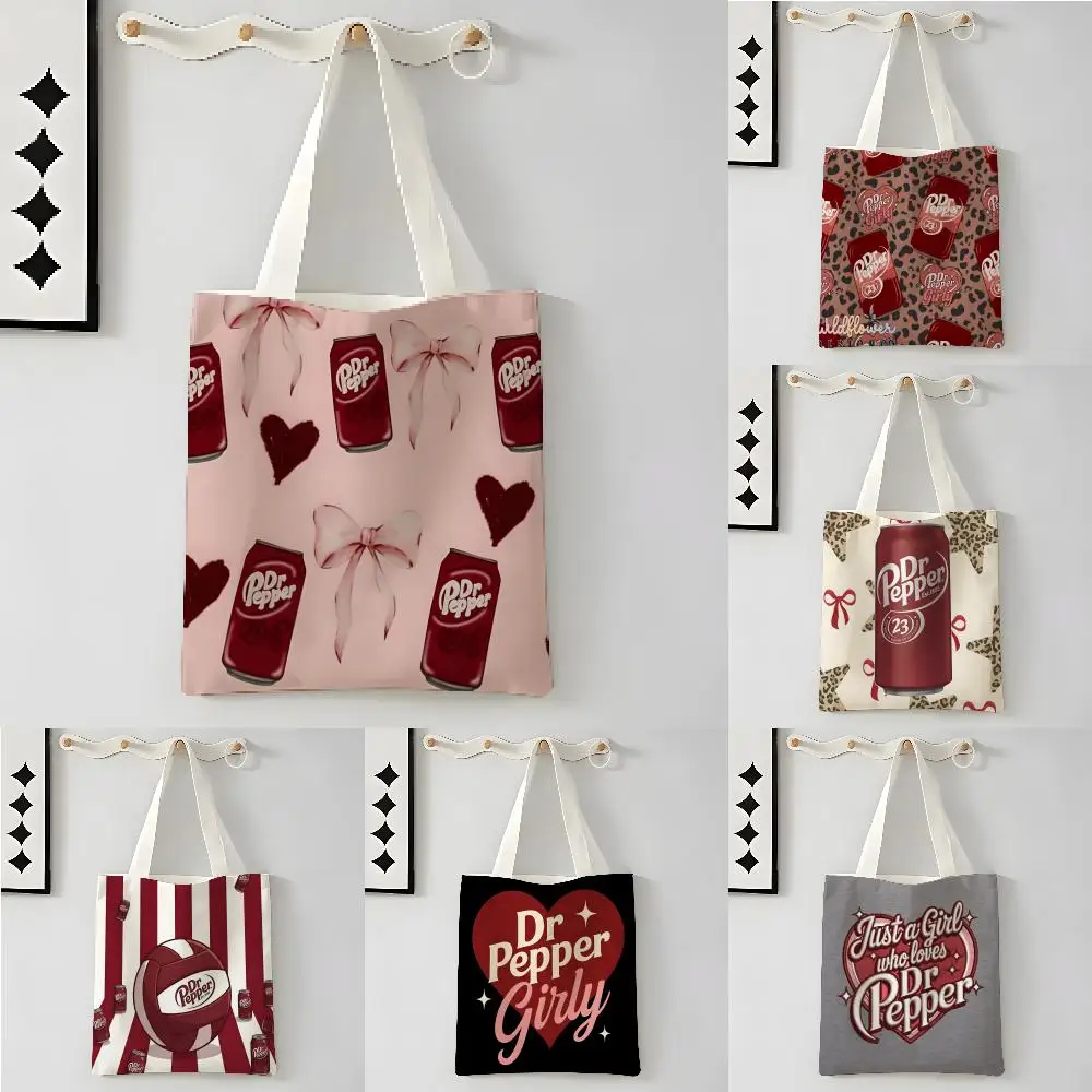 Bolsas de almacenamiento, bolso de lona para el hombro, bolsa para llevar libros, bolsa de mano con estampado para estudiantes, bolsa para llevar bebidas, café, K-Keurig Dr Pepper 1