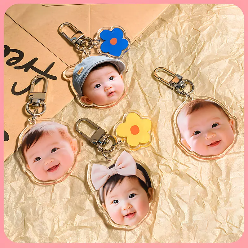 Custom Acrylic Baby Pets Photo Keychain with Little Pendant Personalized Picture Keyring Double Side Print Cartoon Key Chain - Image 2