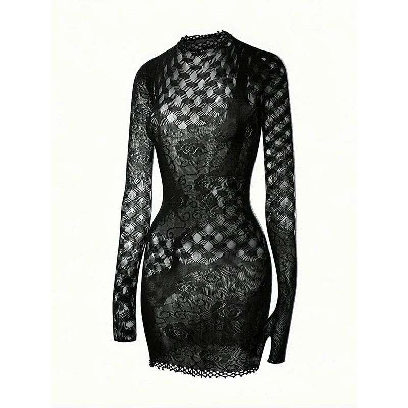 Hollow Out Fishnet Beach Cover Up Bodycon Dress, Sheer Mesh Festival Swimwear for Women Summer