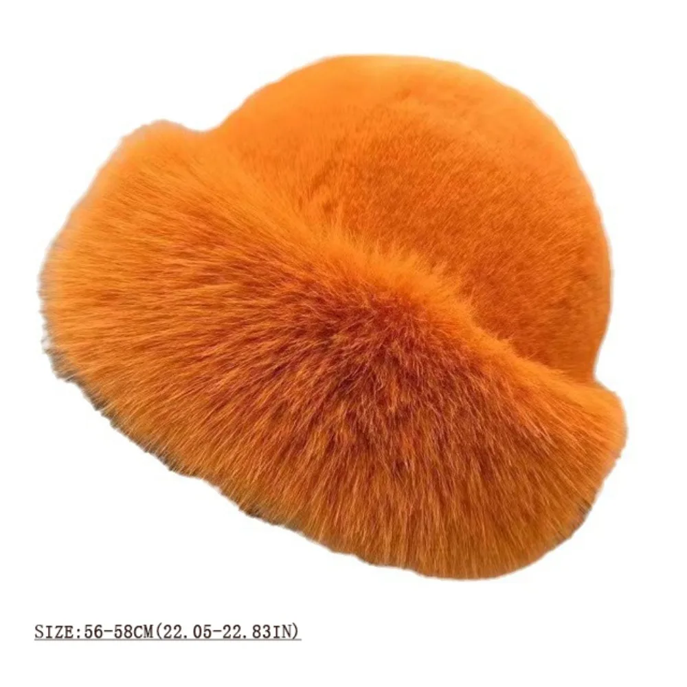 New Warm Fluffy Fur Bucket Hat Cold Thicken Plush Fisherman Hat Cover Head Cap Ear Protection Winter Hat Women