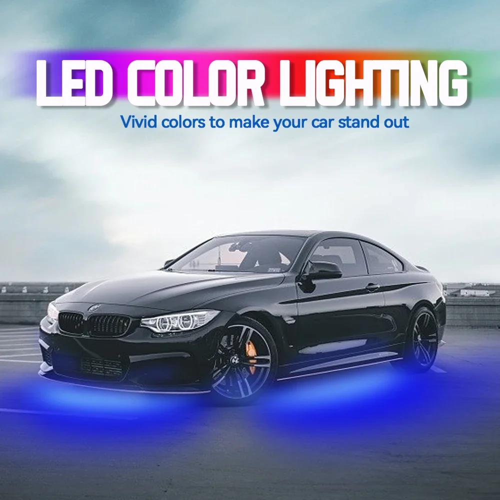 4Pcs RGB Car Underglow LED Strip Light Flexible Waterproof Chassis Atmosphere Lamp APP Control Color Flow Light For SUV Offroad