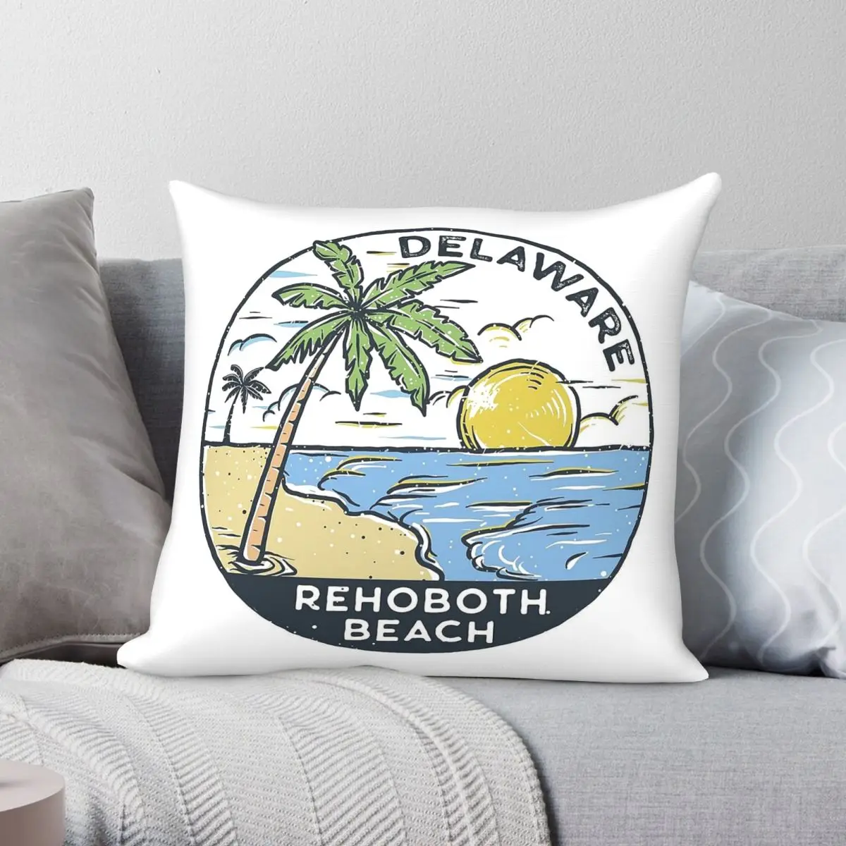 

Rehoboth Beach Delaware Vintage Square Pillowcase Polyester Linen Velvet Pattern Zip Decor Car Cushion Cover 18"