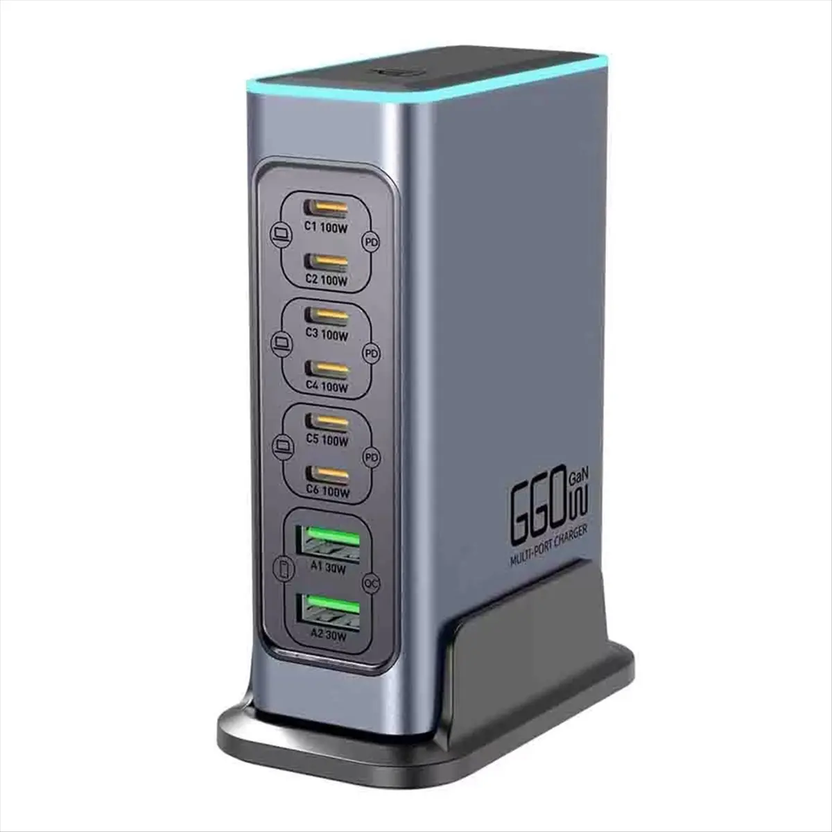 A10I 660W GaN Charger USB C Fast Desktop 8-Port USB Type C PD Charger 3.0 Fast Charger for IPhone16/15 for EU-PLUG