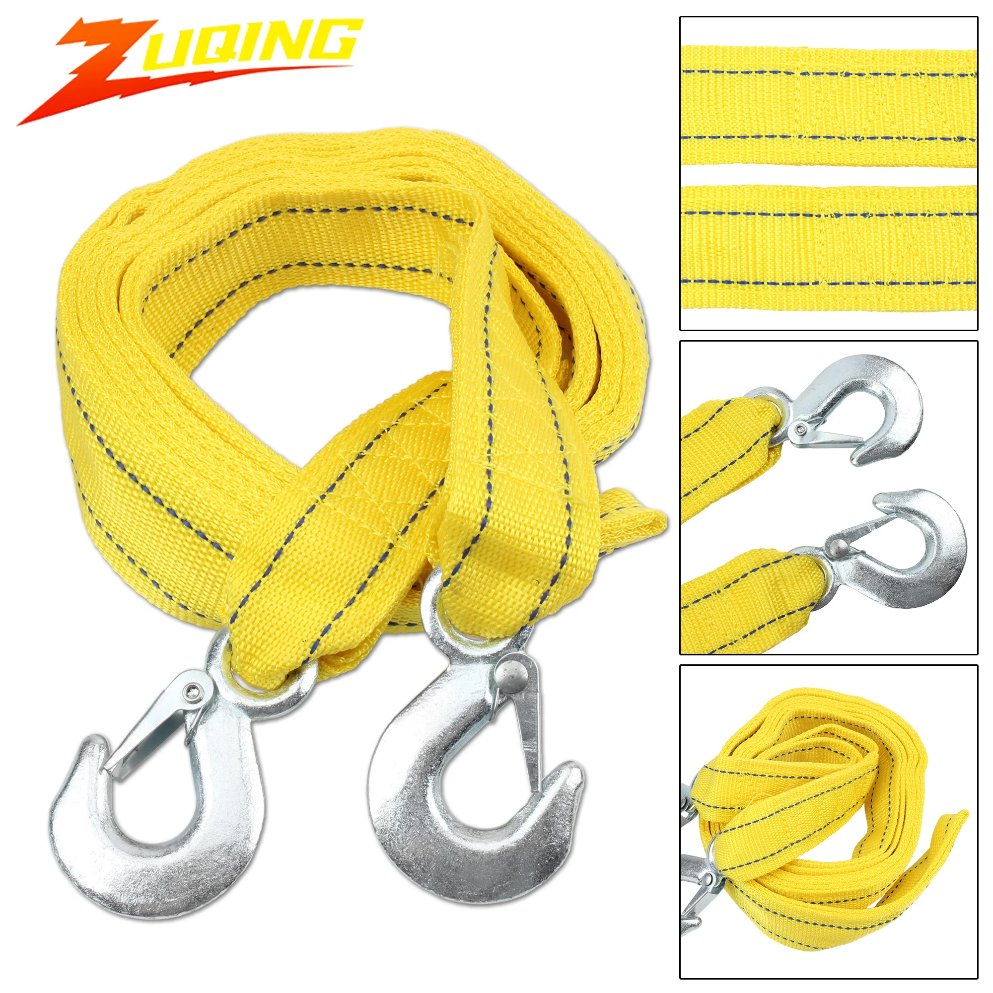 

4M Nylon Tow Cable Heavy Duty 5 Ton Trailer Double Thick Traction Strap with Hook Rope for Vehicle Recovery ATV UTV Motorcycle