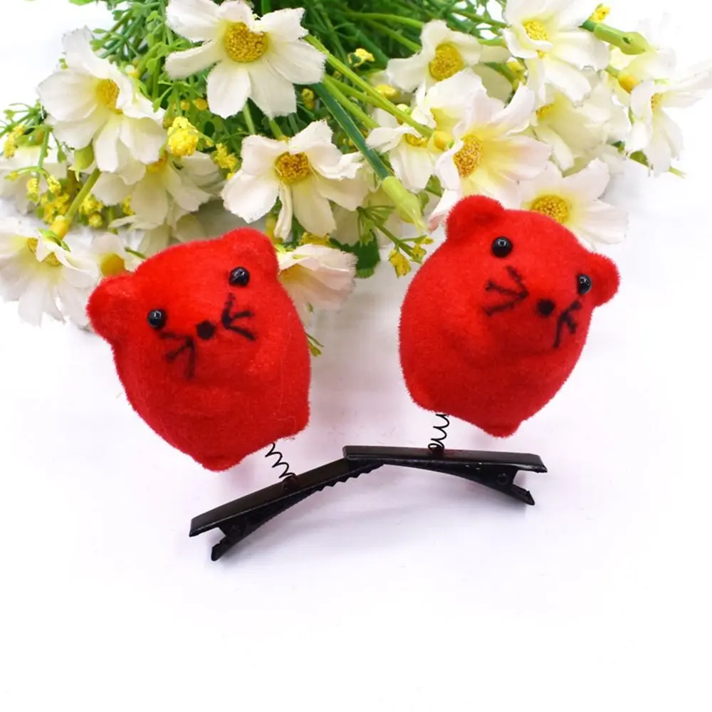 10pcs Plush Animal Mouse 3D Spring Duckbill Clip Bowknot Kawaii Cartoon Hair Clip Cute Little Yellow Duck Spring Hair Hooks