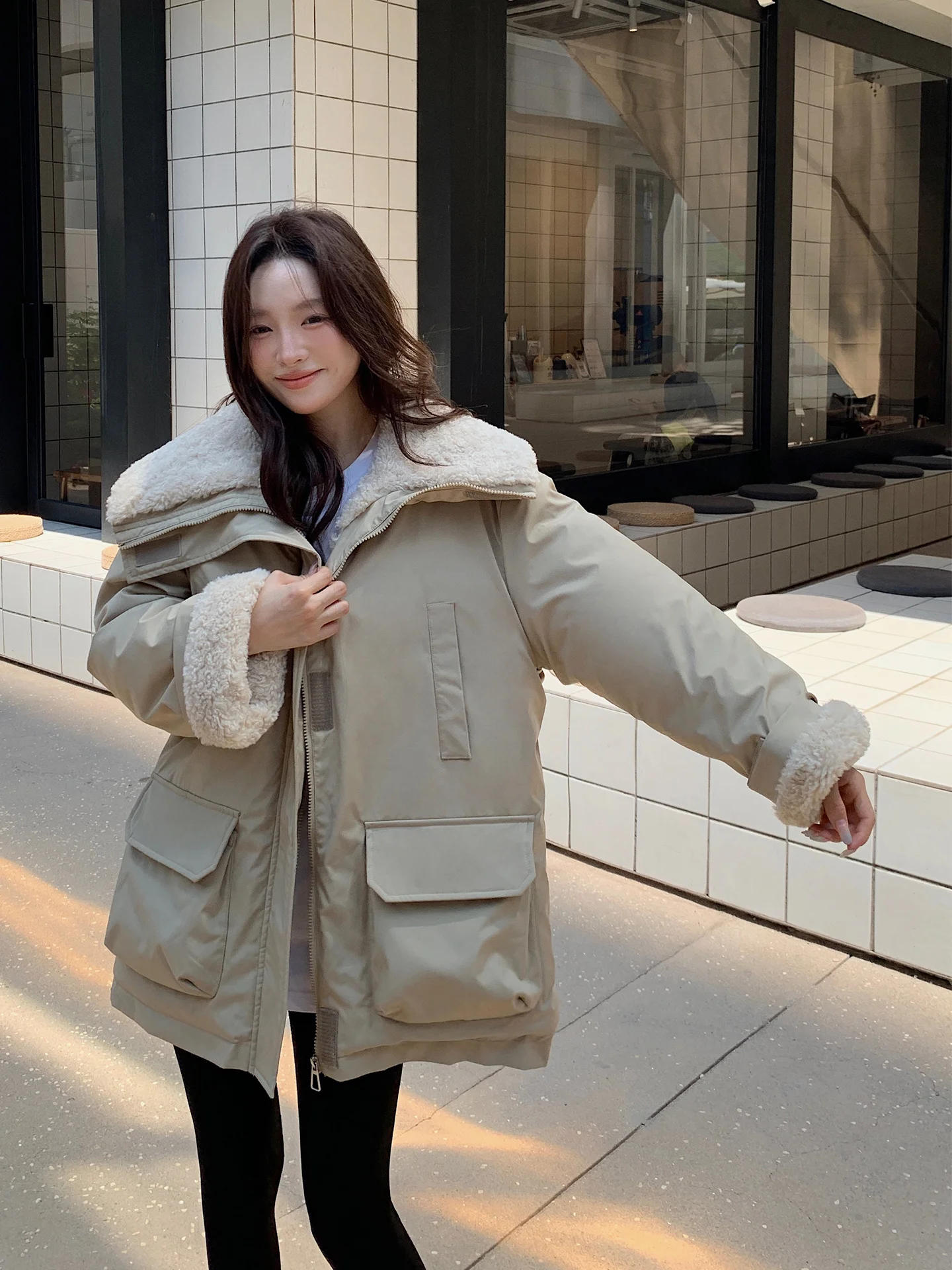 

Parkas Yellow Womens Fall Fabric Wrinkle-Resistant Cargo Stand-Collar Outwears Mock Fitted Downcotton-Padded Deconstructed Dot
