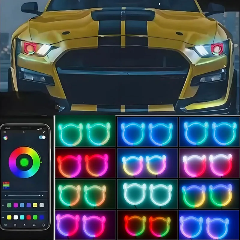 2PCS Car Angel Eyes RGB Cotton Halo Rings 12V Led Headlight DRL Motorcycle Moto Angel Eye Bear Face with Amber Turning Light