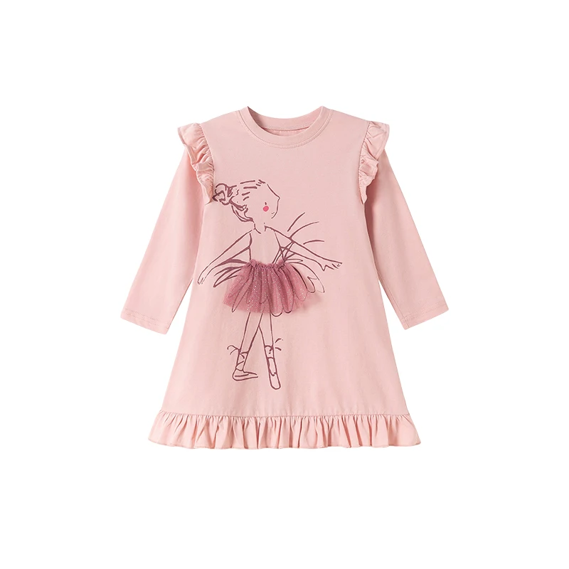 TUONXYE Girls Cotton Dresses Cartoon The Ballet Dancer Appliques Kids Girls Short Sleeve Dress Spring Autumn Children's Costumes