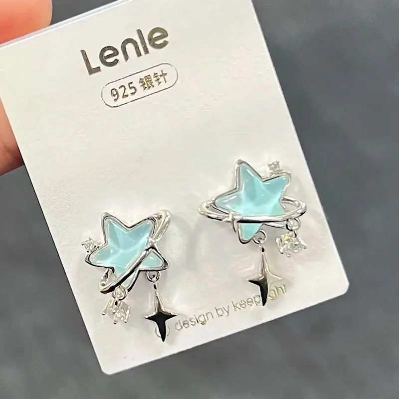 Pendientes de estrella azul cremoso para mujer, aretes geométricos irregulares, gotas de Lava románticas, regalo de joyería de fiesta, nuevo estilo dulce y fresco