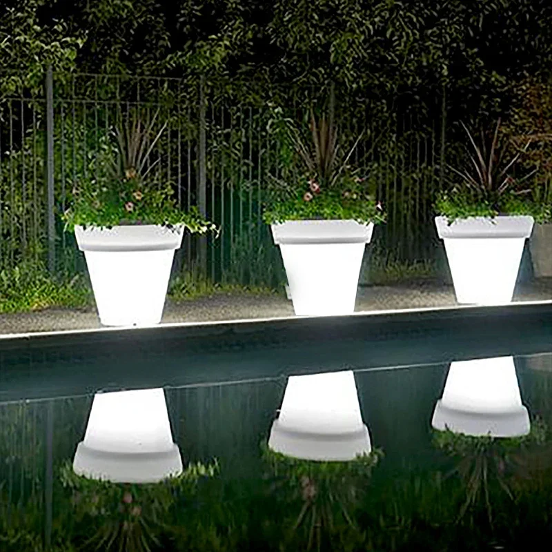 

New Solar Power LED Flowerpot Outdoor Garden Landscape Lamp Lighting Flower Pot Duarble Illuminated Planter Vase Yard Decoration