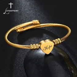 Letdiffery Gold Color Engraved Name Heart Bangle Stianless Steel Custom Laser Engrave Logol Text Cuff Open Bracelet Jewelry Gift