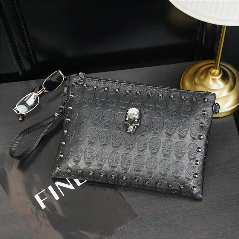 Fashion Ghost Rivet Clutches Men Handbags Street Style Hip Hop Men Clutch Bag with Shoulder Strap Crossbody Bag Hand Bag Male