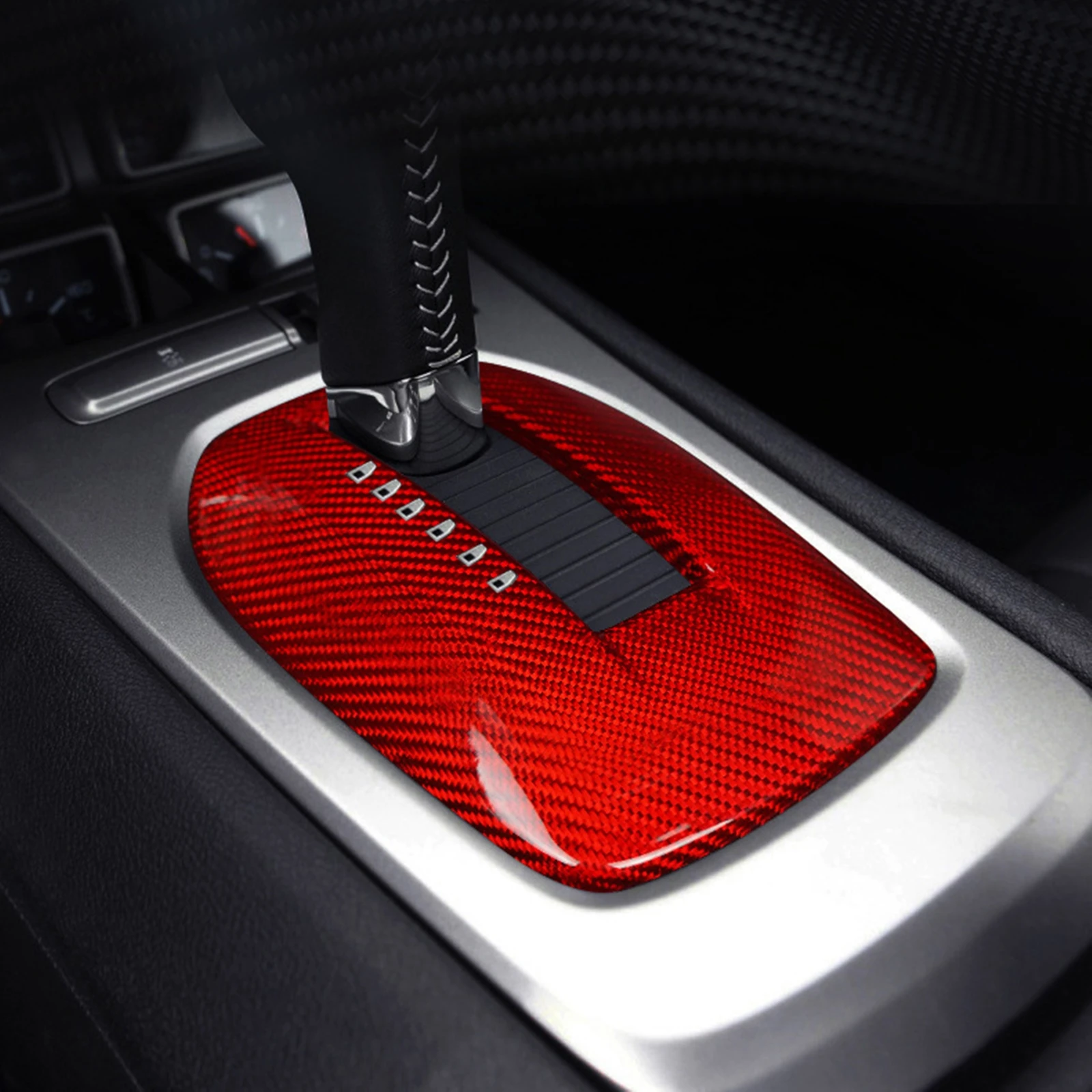 Carbon Fiber Red/Black Car Interior Center Console Gear Shift Panel Cover Trim Sticker Decorative For Chevrolet Camaro 2010-2015