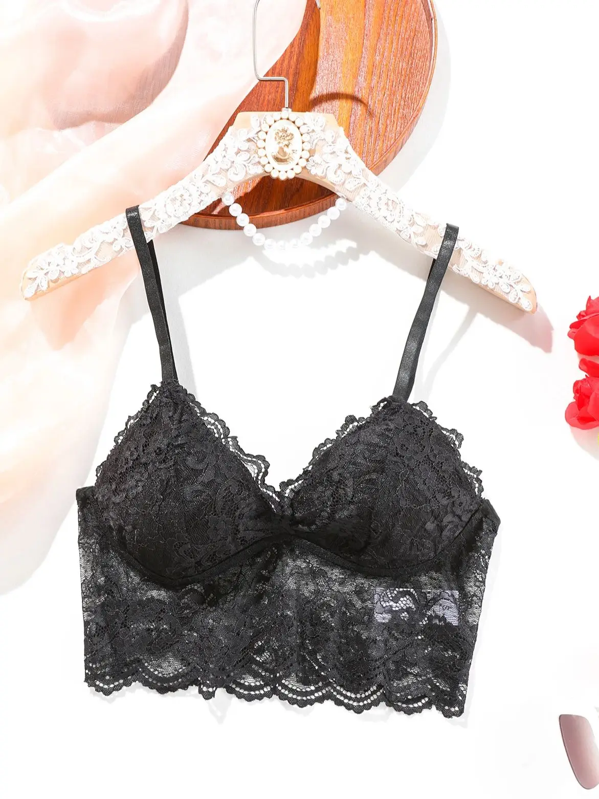 

Pastel Lace Bralette: Romantic French-Style, Wireless Comfort, Adjustable Straps, Perfect for Everyday & Gentle Occasions