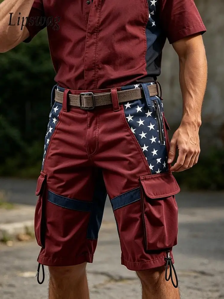 

Stylish Contrast Color Multi Pocket Cargo Shorts Men Summer Streetwear Vintage Loose Shorts Daily Casual Mens Straight Shorts