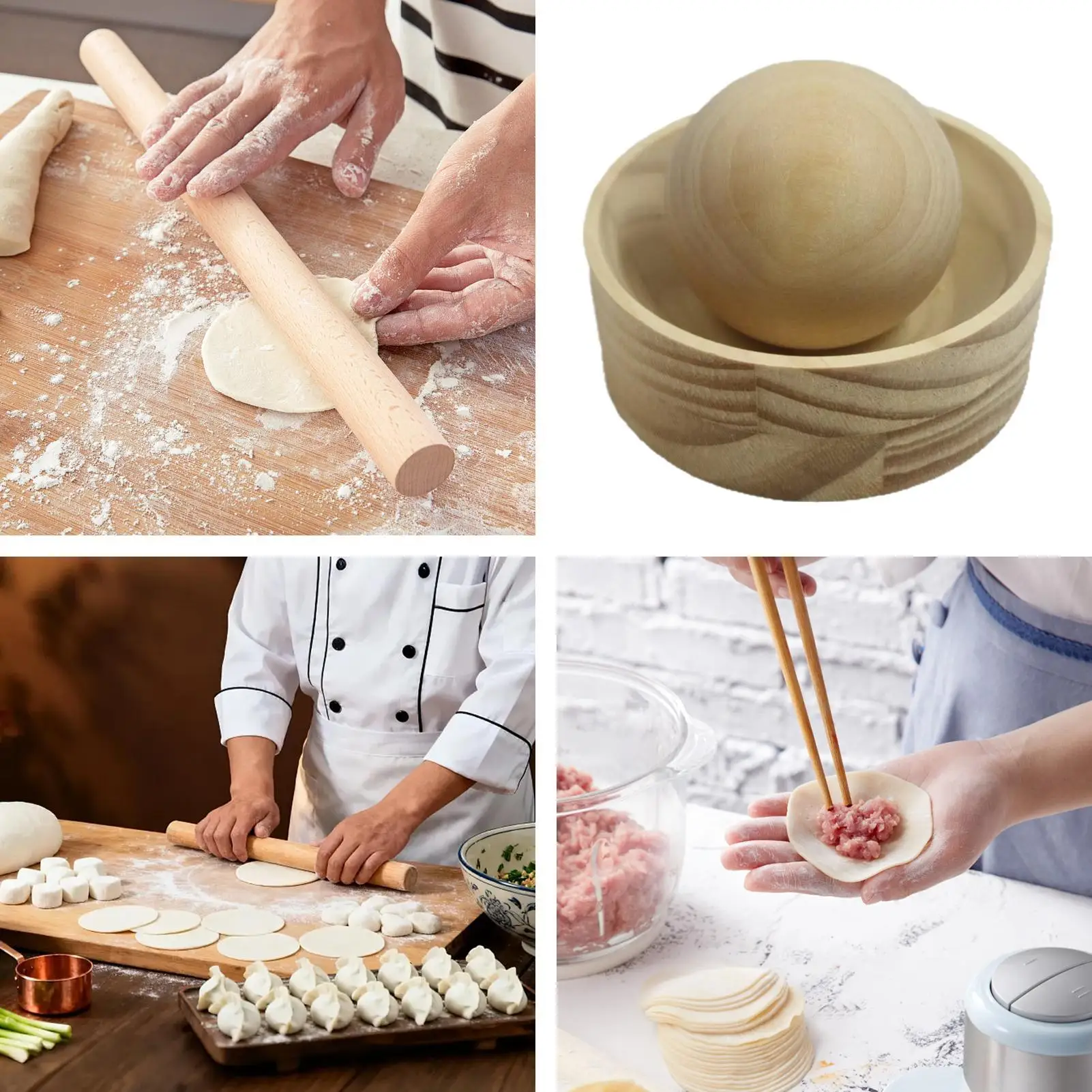 Wood Dumpling Maker Press Tool Wood Mold and Ball Manual Dough Skin Presser Hand Pie Rolling Tool Quick Dumpling Wrapper Maker