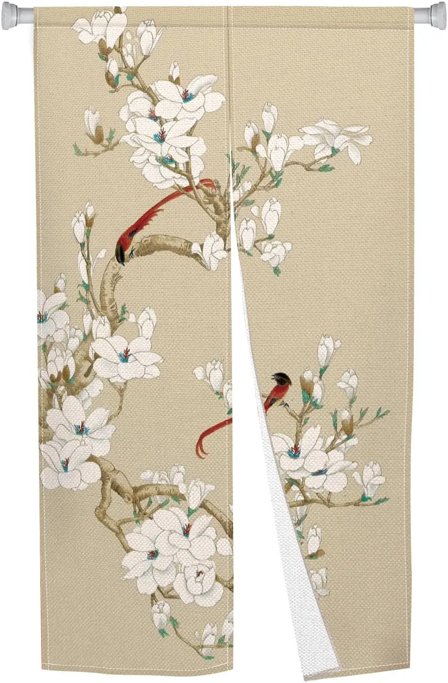 Chinese Traditional Flower and Bird Painting Door Curtain, Oriental Ink Painting Privacy Screen Curtain for Home Room Decor
