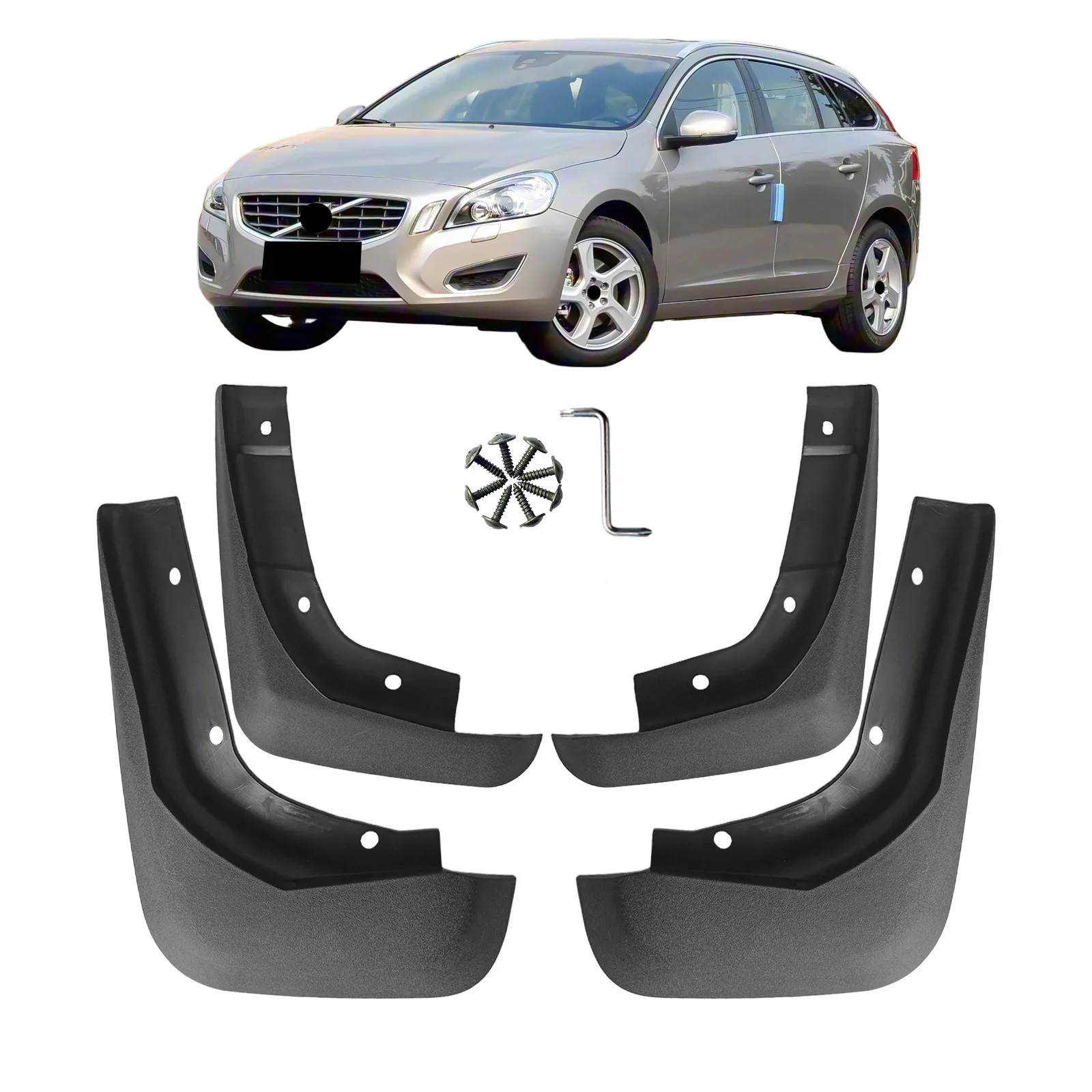 Mud Flaps for Volvo V60 1st Gen Regular/Recharge/R-Design 2010-2018 4pcs Car Mudguards All-Weather Protection