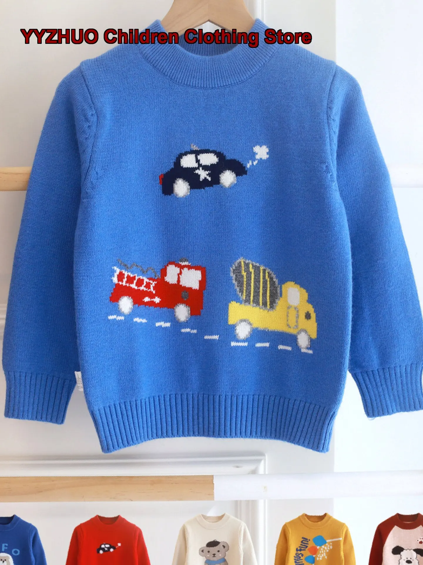 Boys Kids Pullover Cartoon Print Knit Long Sleeved Top Soft Warm Base Layer Top Autumn Winter